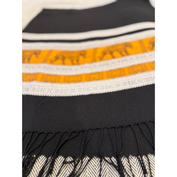 Elephant-Themed Black & Orange Shawl Scarf or Throw With Fringe - Picture 5 of 9